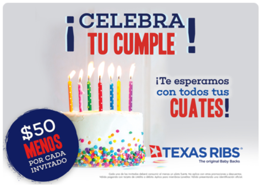 Celebra tu cumpleaños en Texas Ribs